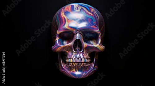 A colorful skull with a black background