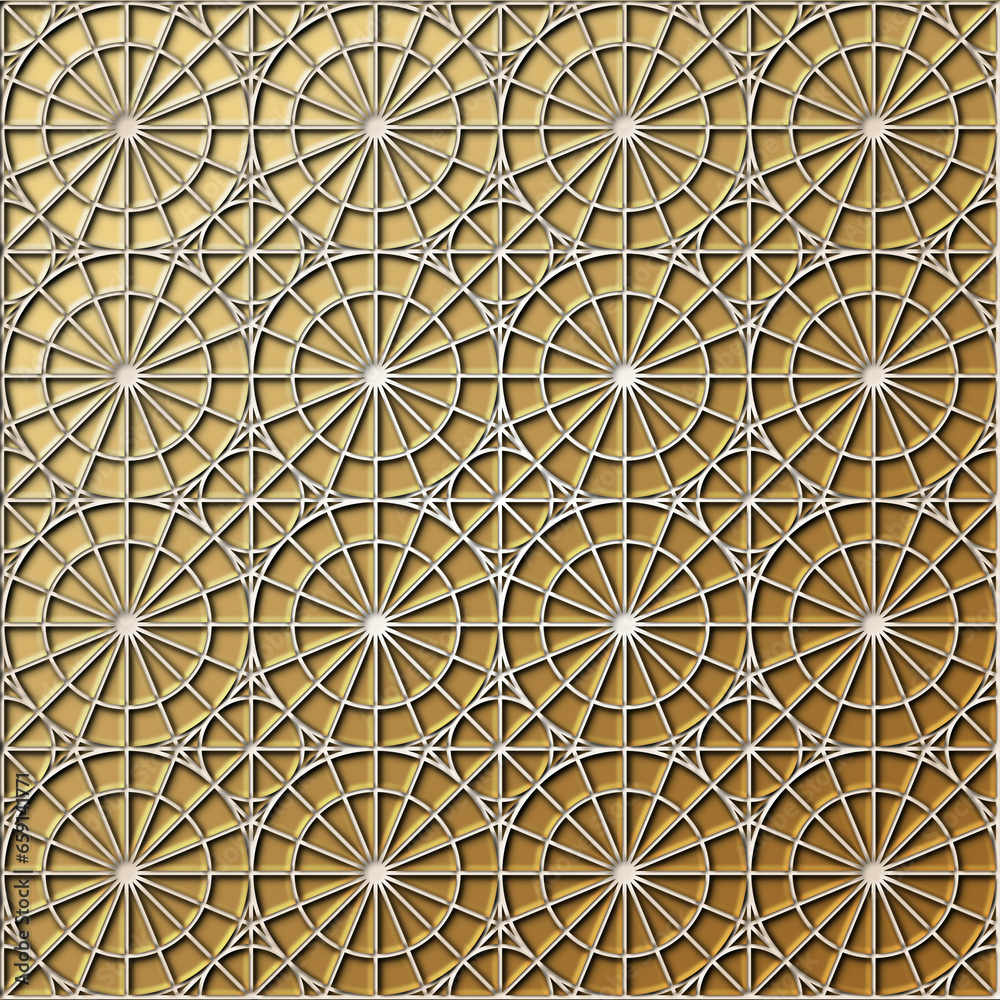 White  and Gold Circle Combination Geometric Seamless Pattern 3d Emboss