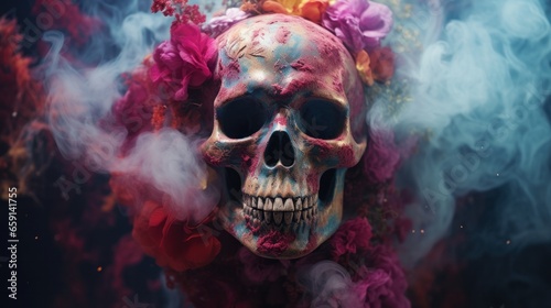 A skull with smoke coming out of it