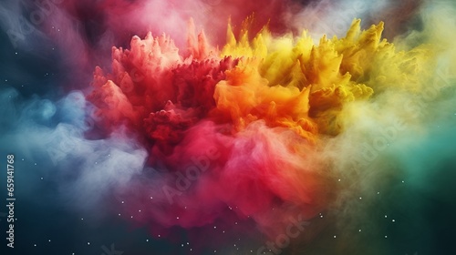 A multicolored splash of color paint or smoke on dark background, abstract pattern
