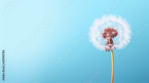 A dandelion on a light blue background