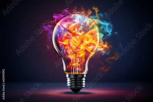 Creative light bulb explodes with colorful paint,ai generated