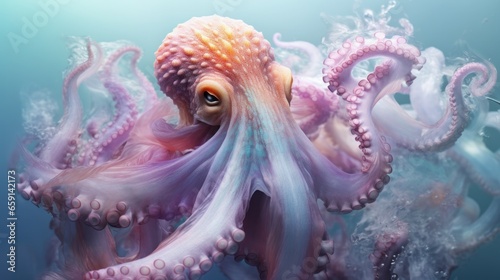 A painting of an octopus in the water