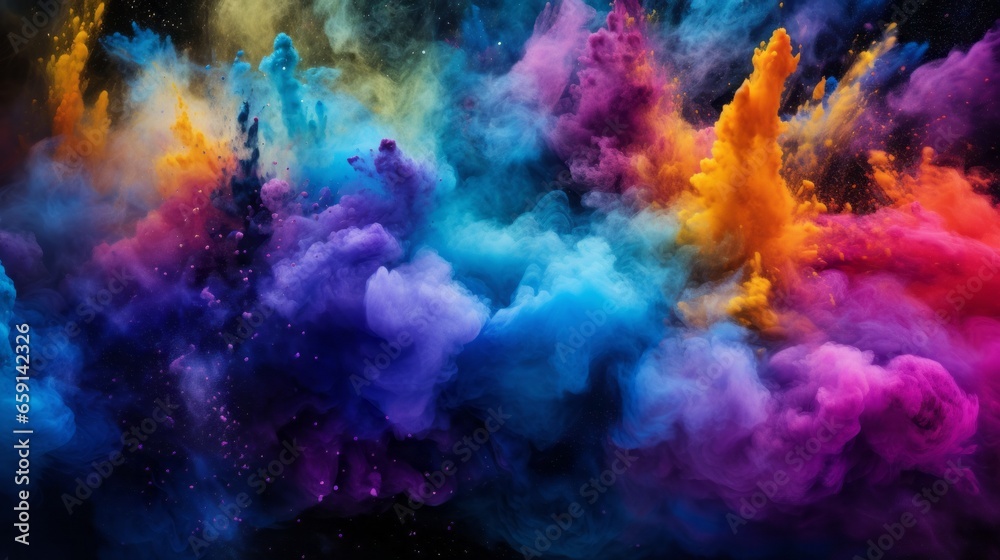 A colorful cloud of smoke in the dark