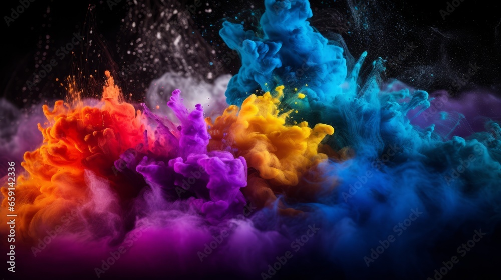 A colorful cloud of smoke on a black background