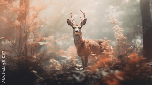 A deer standing in the middle of a forest © NK