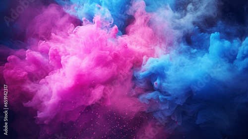 A vibrant pink and blue cloud of smoke