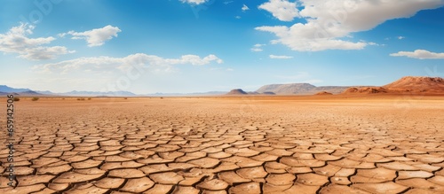 Global warming concept depicted through a dry desert panorama