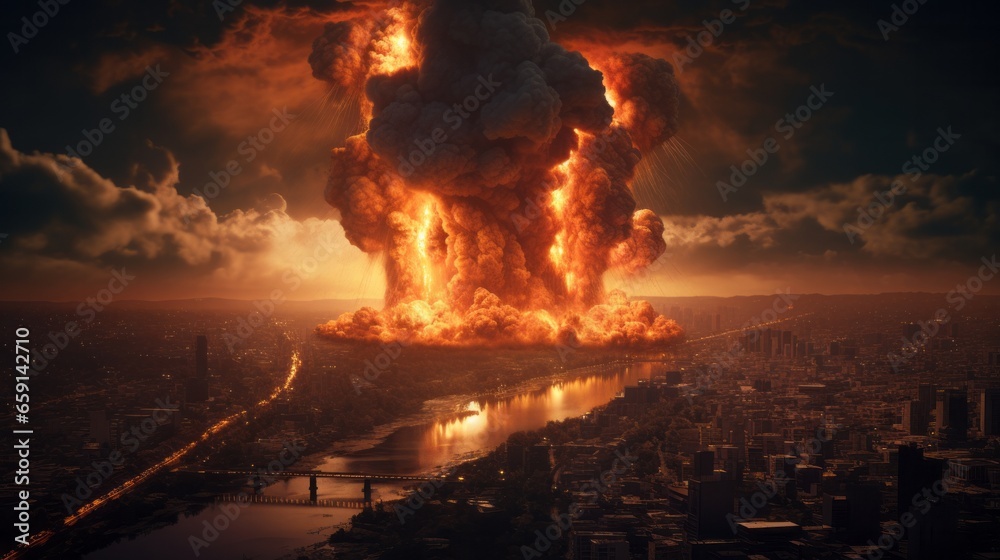 A massive explosion in the heart of a bustling city