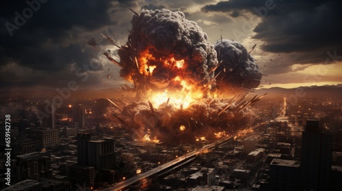 A huge explosion in the middle of a city photo