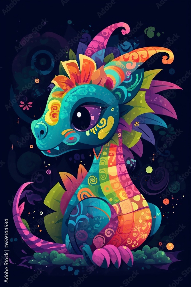 Fototapeta premium illustration, cute dragon colorful