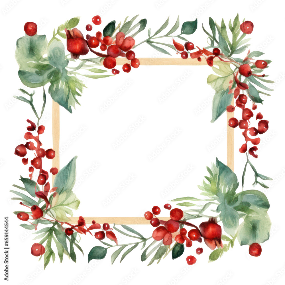 Hand-painted winter berries and leaves with a wooden frame Hand-painted winter berries and leaves with a wooden frame