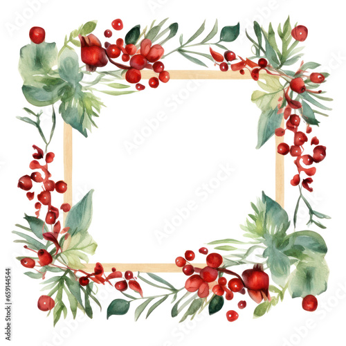 Hand-painted winter berries and leaves with a wooden frame