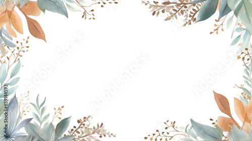 Winter foliage with watercolor splashes and a wooden frame