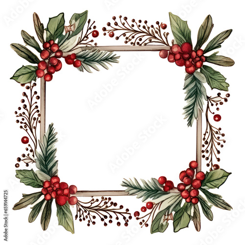 Hand-painted winter berries and leaves with a wooden frame