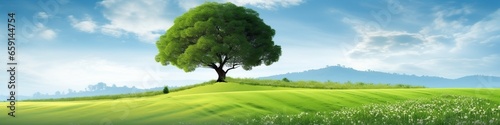 illustration,green nature landscape with tree and mountain ,website header