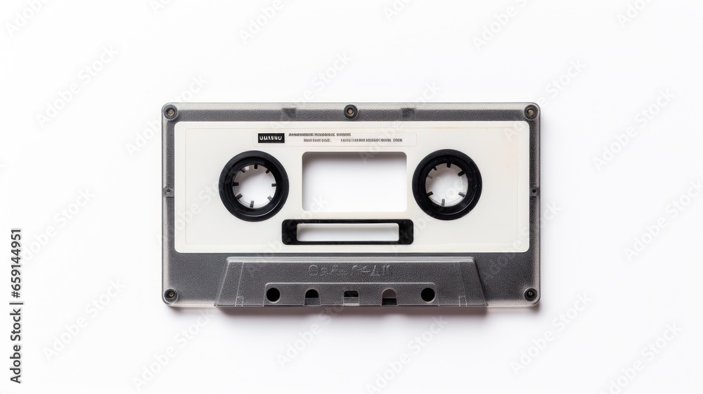 Top View of Cassette Tape on Seamless White Background