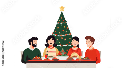 photo of happy family at christmas dinner in the style of minimalist backgrounds