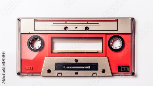 Top View of Cassette Tape on Seamless White Background