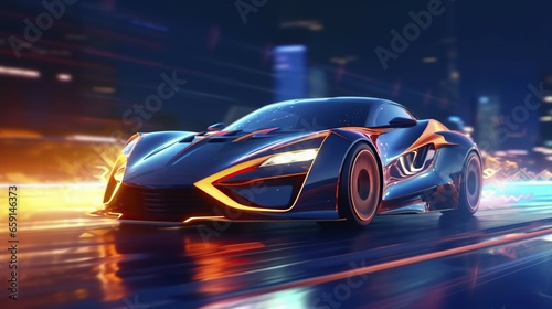 illustration, futuristic sports car powerful acceleration © Jorge Ferreiro