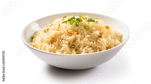 Delicious Fried Rice in Bowl on White Background