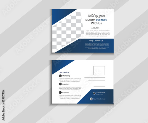 Corporate business or marketing agency postcard template with two colors
