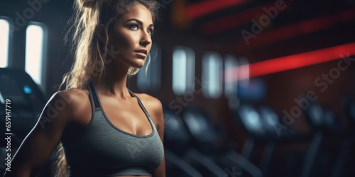 Dedicated Female Fitness Athlete Measures Her Waist on a Treadmill, Tracking Progress and Pursuing Her Health and Fitness Goals with Determination