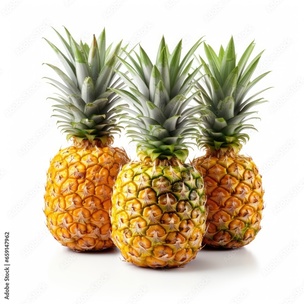 Fototapeta premium Three Fresh Pineapples on a White Background