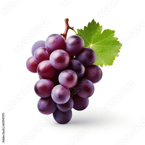 Bunch of Fresh Purple Grapes on White Background