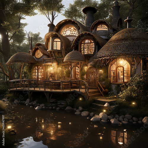 A fairy tale wonderland with nature and a small magical house