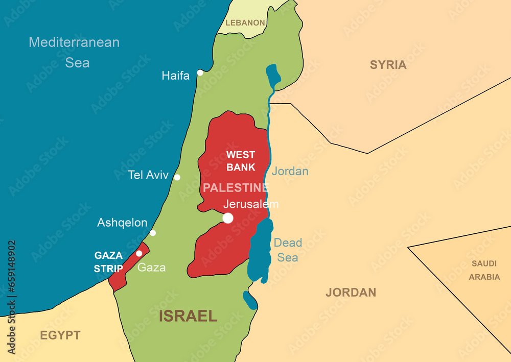 Israel And Palestine In Middle East On Contour Map Gaza And West Bank Israel And Palestine In Middle East On Contour Map Gaza And West Bank