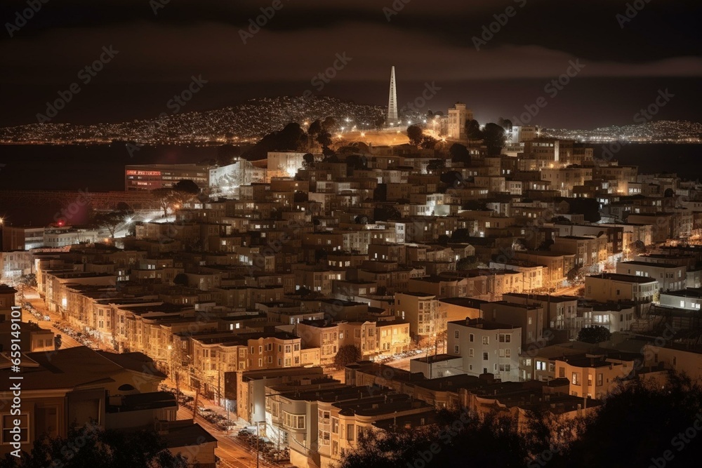 Night cityscape of San Francisco, California, USA. Generative AI