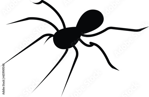 Spider Black Widow. Black bug spider silhouette, isolated white background. Scary Halloween icon, symbol horror, animal arachnid, creepy dangerous insect, arachnophobia fear