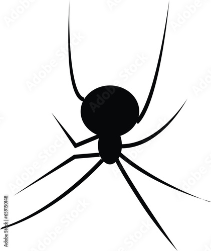 Spider Black Widow. Black bug spider silhouette, isolated white background. Scary Halloween icon, symbol horror, animal arachnid, creepy dangerous insect, arachnophobia fear