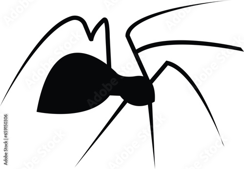 Spider Black Widow. Black bug spider silhouette, isolated white background. Scary Halloween icon, symbol horror, animal arachnid, creepy dangerous insect, arachnophobia fear