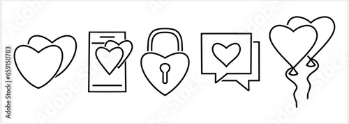 Doodle romantic heart icon isolated. Velentine clipart. Sketch for wedding, love or birthday. Outline vector stock illustration. EPS 10