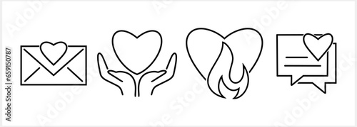 Doodle romantic set icon isolated. Velentine clipart. Sketch for wedding, love or birthday. Outline vector stock illustration. EPS 10