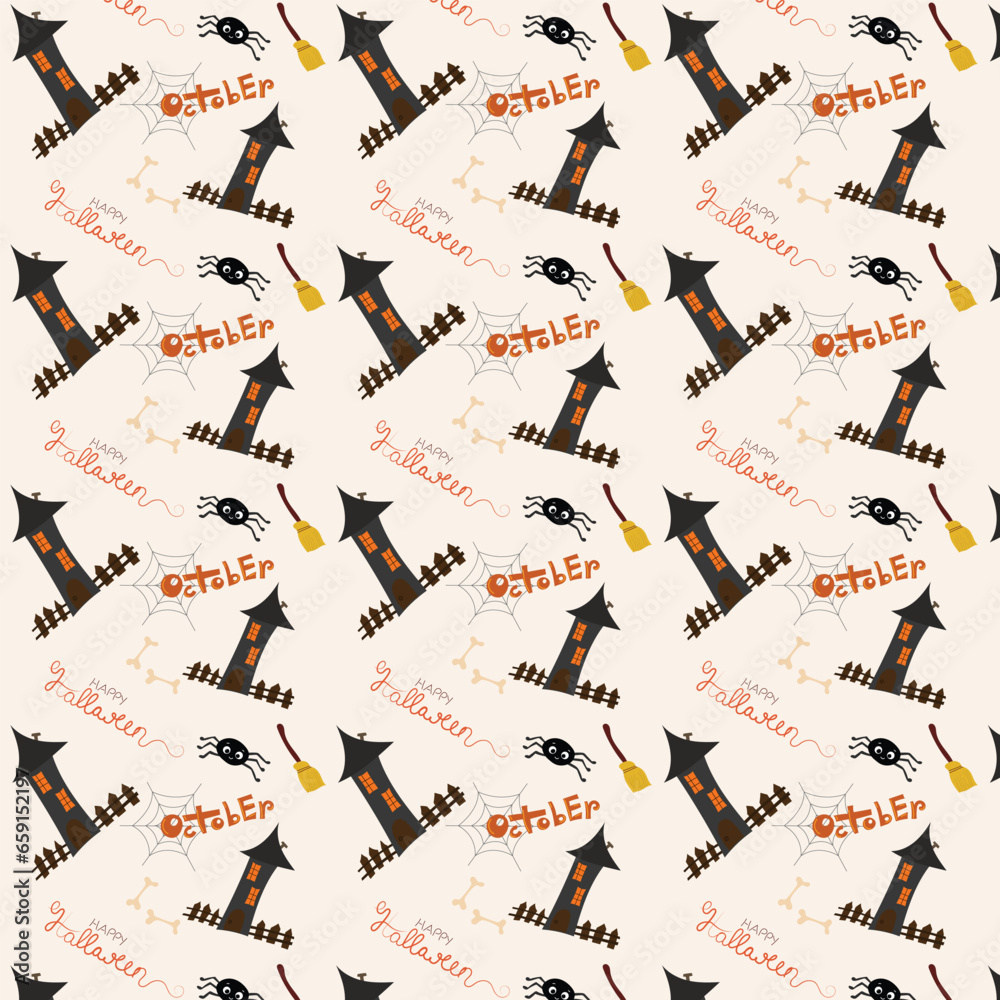 Halloween pattern castles and spider Halloween pattern castles and spider