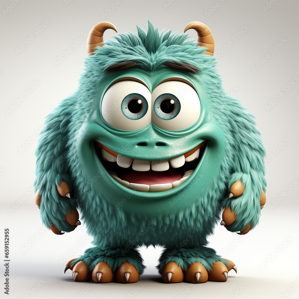 Green monster cartoon character 3d illustration, generative ai