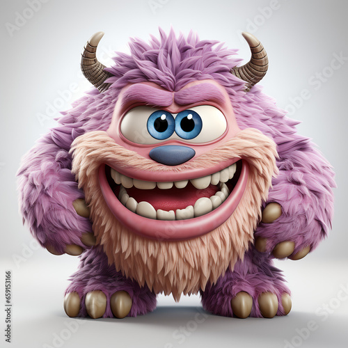 3d illustration of purple monster cartoon character, generative ai