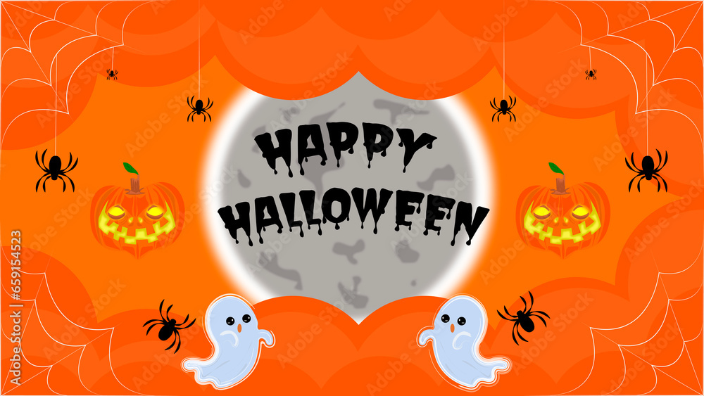 happy halloween illustration made with single vector. moon, ghosts everything you need to decorate. happy halloween illustration made with single vector. moon, ghosts everything you need to decorate.