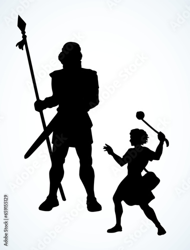 David and Goliath. Vector drawing