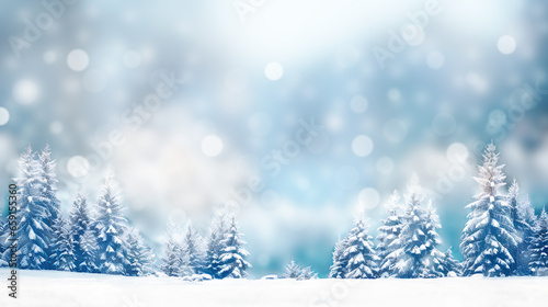 Merry Christmas and happy new year greeting card. Winter landscape with snow. Christmas blue background with snow © suriya