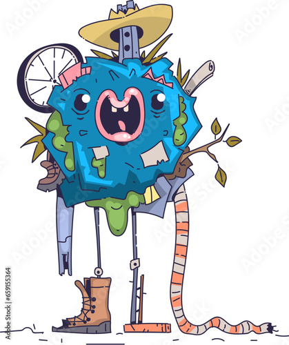 Garbage monster. Trash mascot rubbish dirty monsters character, slimy creature from damage sewer toilet dump sewage