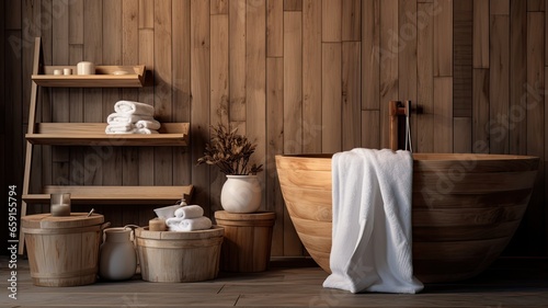 white towels in the traditional bathhouse experience. a set of white towels draped over a wooden bench, symbolizing purity and relaxation.