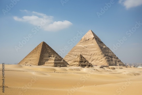 Egyptian pyramids with clear backdrop. Generative AI