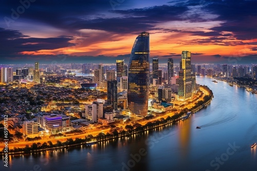 A panoramic vista of Ho Chi Minh City's urban skyline in Vietnam. Generative AI