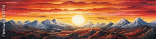 illustration, a sunset over a mountain, website header