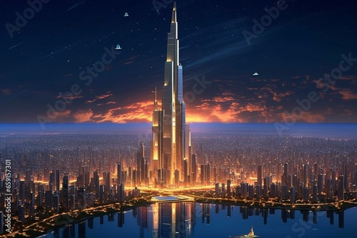 Modern, towering buildings illuminating future cities with awe-inspiring architectural marvels. Generative AI #659157301