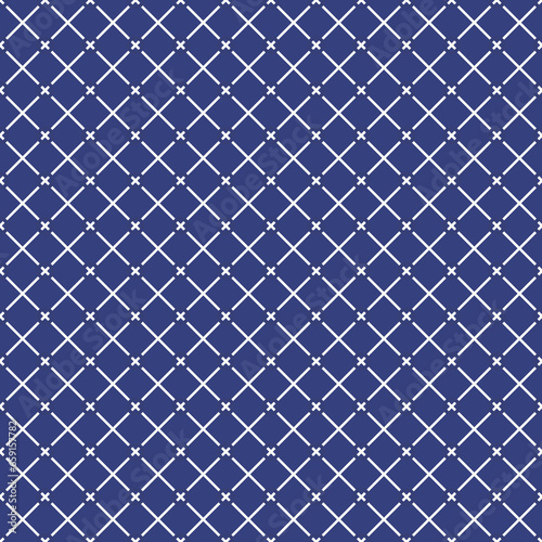Seamless pattern with symmetric geometric ornament. White crosses on black background. Striped abstract wallpaper. Dashed diagonal lines motif. Digital paper for textile print. Vector art illustration